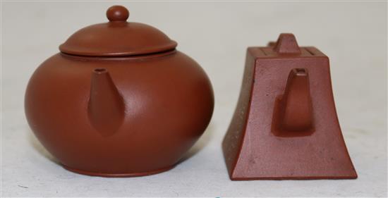 Two Chinese Yixing pottery miniature teapots and covers, late 19th/early 20th century, height 4.8cm